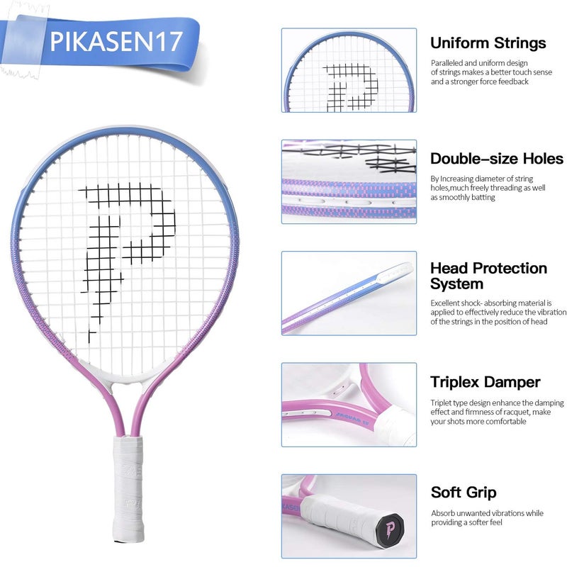 PIKASEN 17" Kids Tennis Racket Best Starter Kit for Kids Age 4 and Under with Shoulder Strap Bag and Mini Tennis Racket Toddler Tennis Raquet (Pink) - Image 4